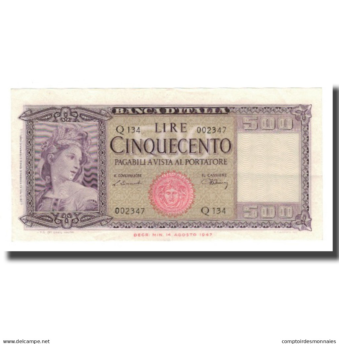 Billet, Italie, 500 Lire, 1947-61, KM:80a, SUP - 500 Lire
