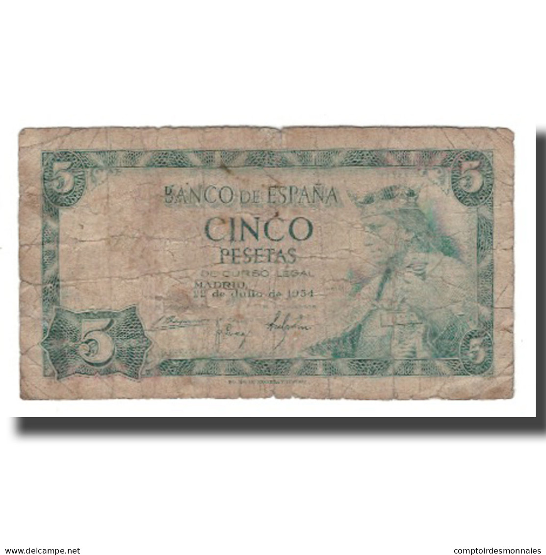 Billet, Espagne, 5 Pesetas, 1954, 1954-07-22, KM:146a, B+ - 5 Pesetas