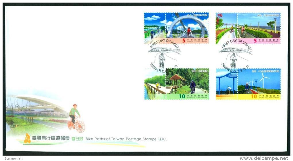 FDC(B) Taiwan 2013 Bike Paths Stamps Bicycle Cycling Green Leisure Bridge Windmill - FDC