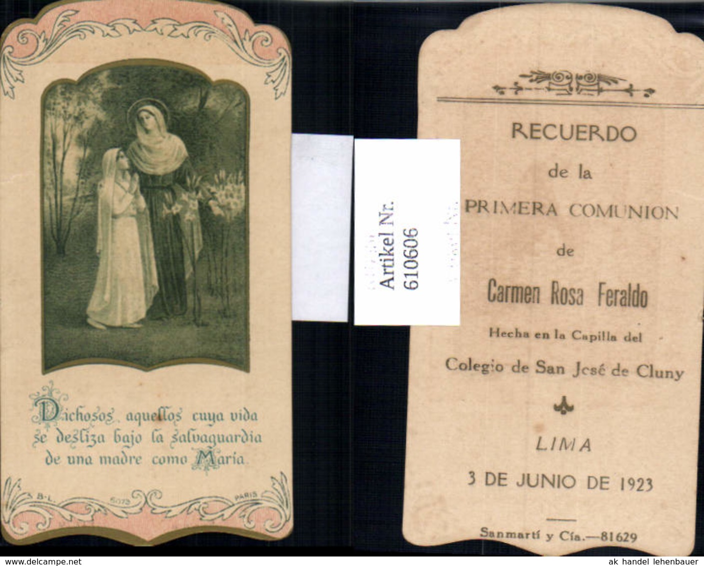 610606,Andachtsbild Heiligenbildchen Maria Lima Peru 1923 - Andachtsbilder