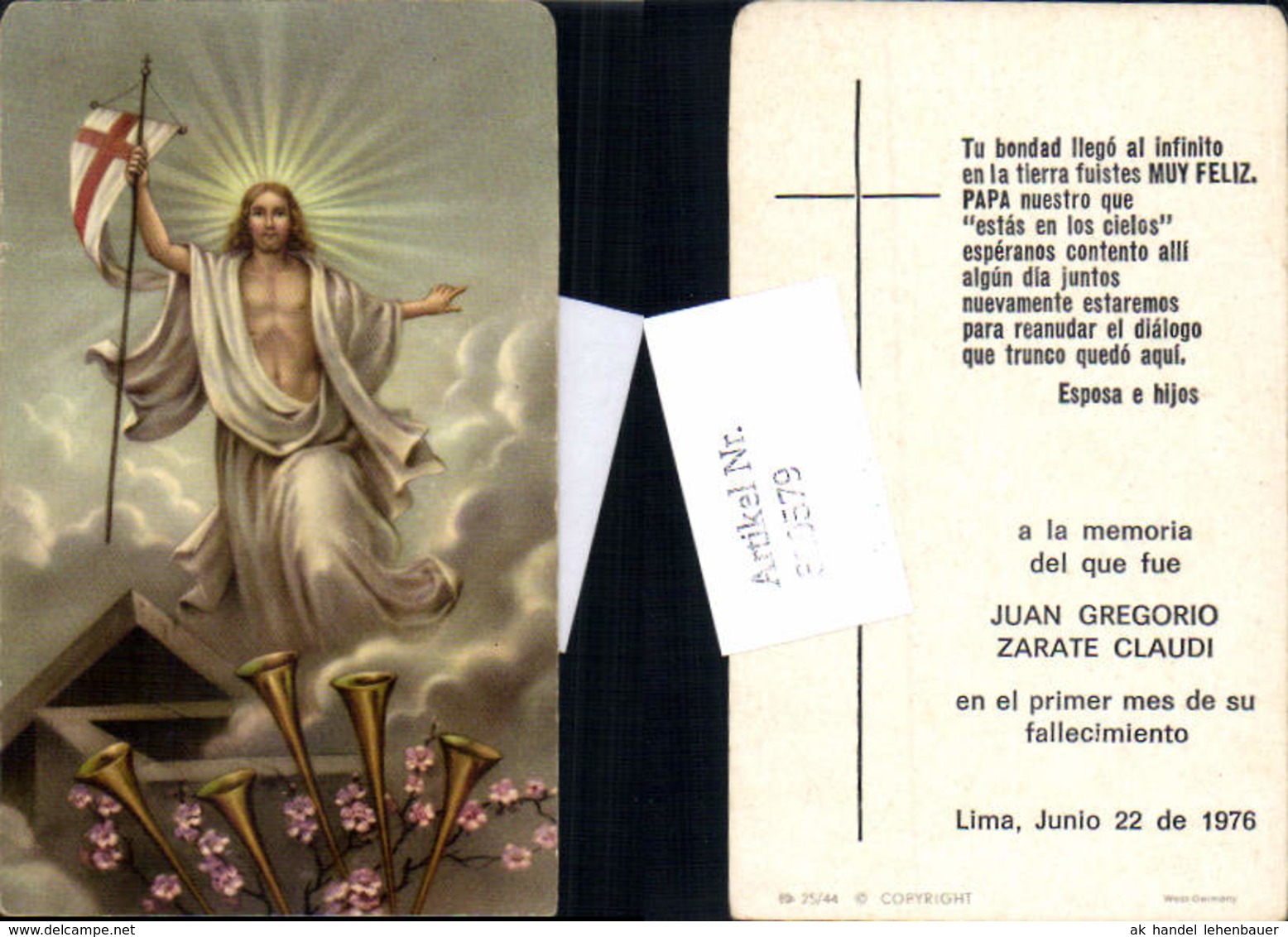 610579,Andachtsbild Heiligenbildchen Jesus Fahne Lima Peru 1976 - Andachtsbilder