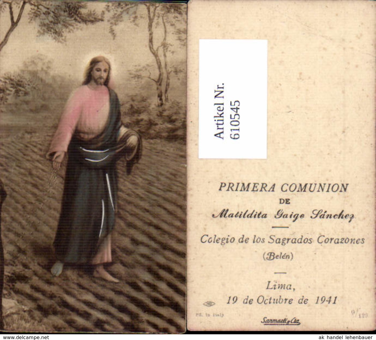 610545,Andachtsbild Heiligenbildchen Jesus S&auml;ht Am Feld Lima Peru - Devotion Images
