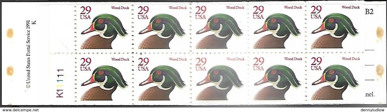 US  1991   Sc#BK175  Wood Duck Booklet Of 20 Red Print MNH  Face $5.80 - 3. 1981-...