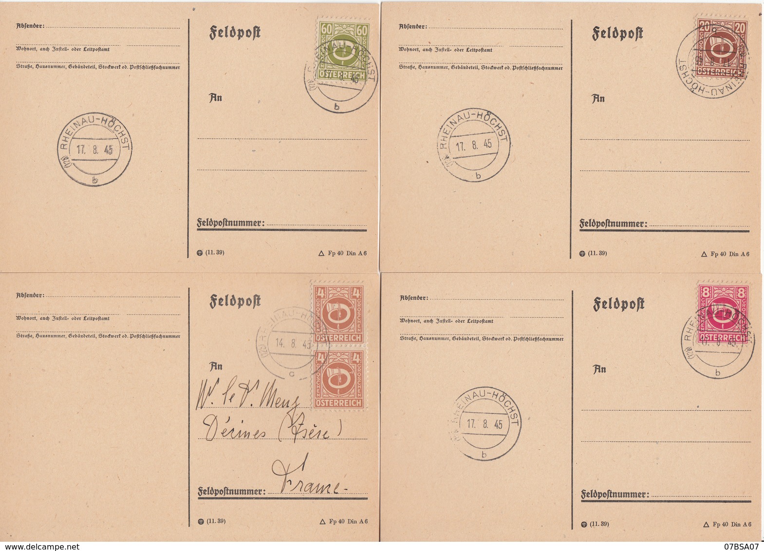 AUTRICHE SUR CPFM LETTRE 1945 RHEINAU HÖCHST X 4 AFFRANCHISSEMENTS DIFFERENTS - Lettres & Documents