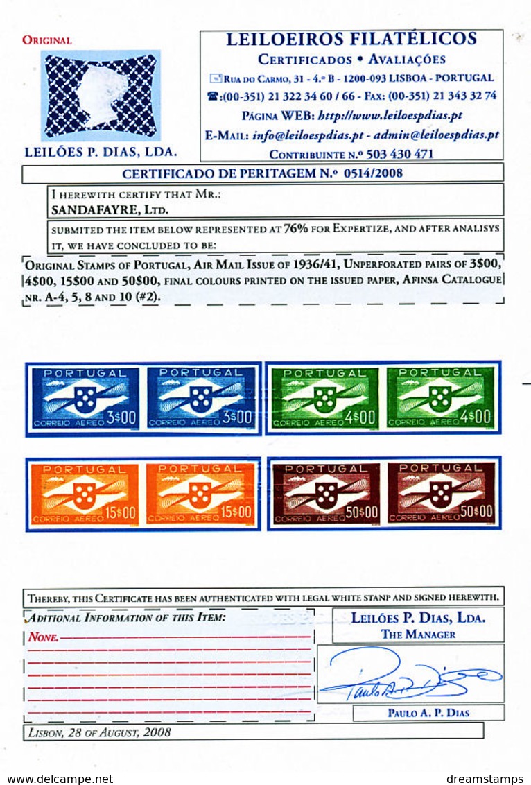 !										■■■■■ds■■ Portugal AIR POST 1936 AF#01-10* Propeller Set IMPERFORATED CERTIFIED 3 Scans - Nuevos