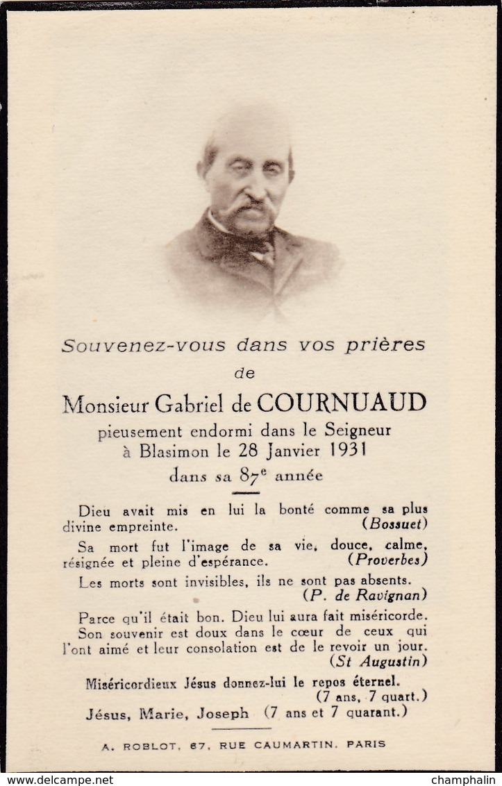 Faire-part De Décès - Mémento - Gabriel De Cornuaud - Décédé Le 28 Janvier 1931 à Blasimon (33) - Décès