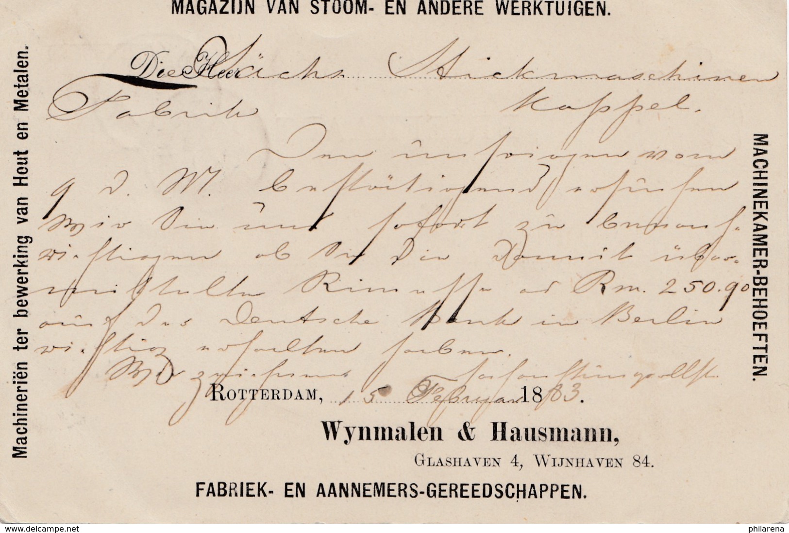 Niederlande: 1883: Ganzsache Rotterdam Nach Chemnitz - Sonstige & Ohne Zuordnung