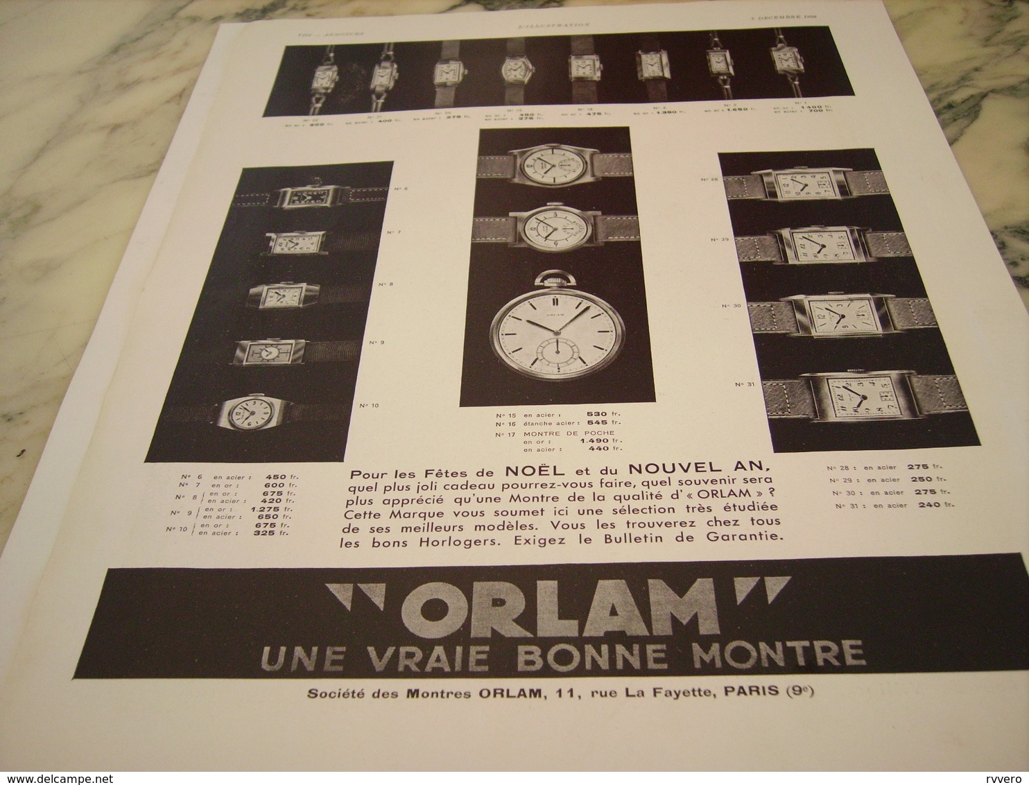 ANCIENNE PUBLICITE MONTRE ORLAM 1935 - Autres & Non Classés