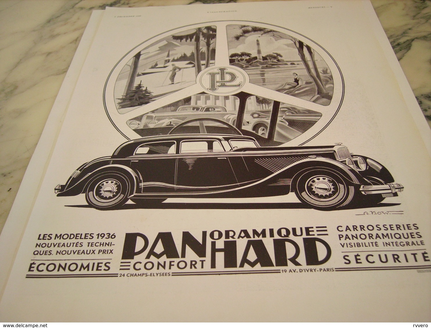 ANCIENNE PUBLICITE PANORAMIQUE VOITURE PANHARD  1935 - Voitures