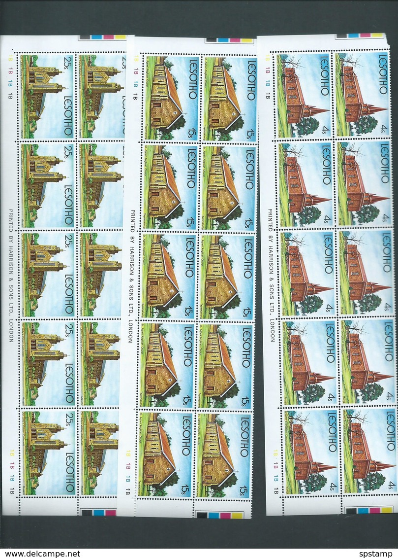 Lesotho 1980 Christmas Churches Set 4 In Blocks Of 10 With Plate Numbers , 3 With Imprints MNH - Lesotho (1966-...)