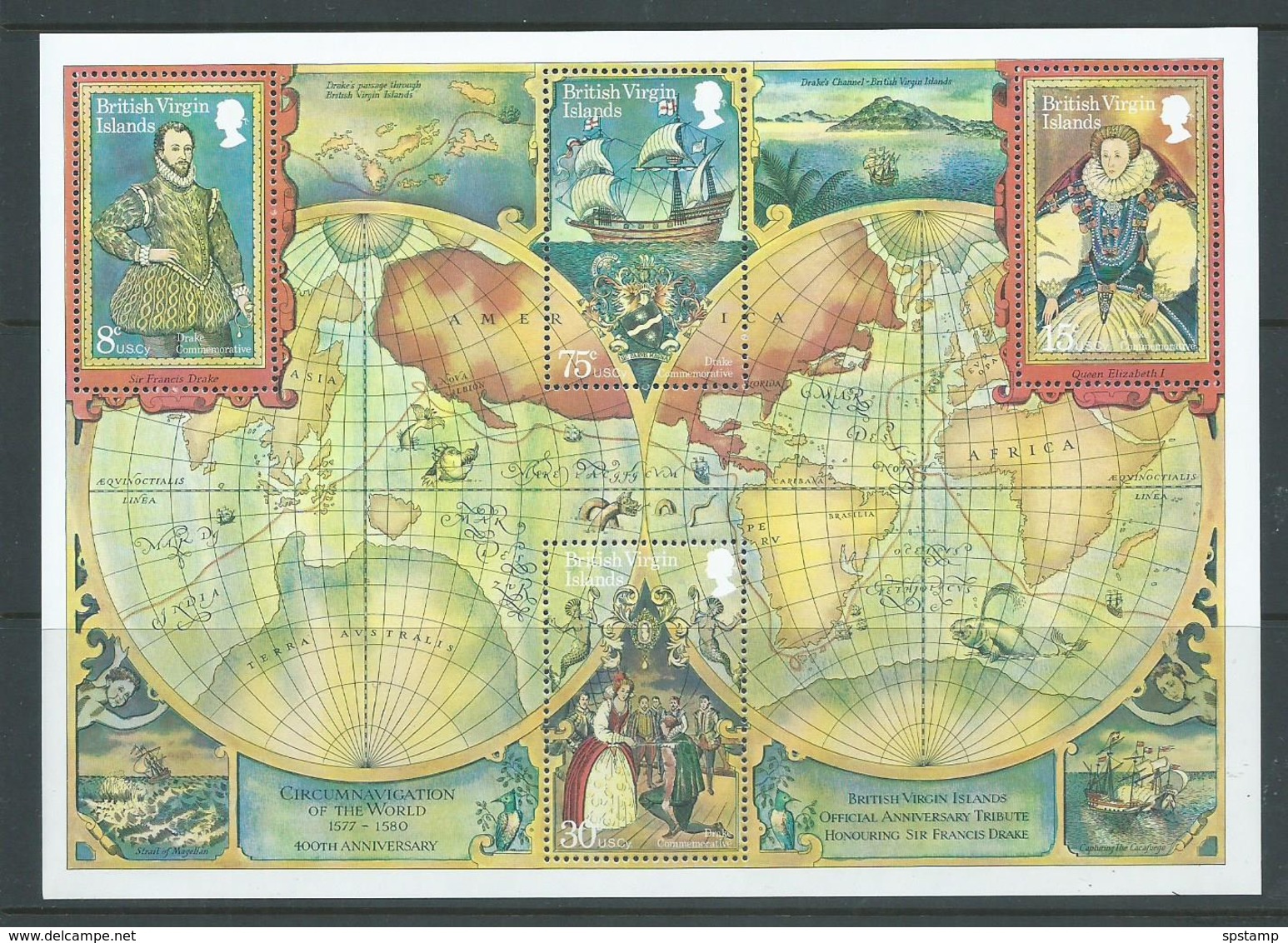 British Virgin Islands 1980 Francis Drake Ship World Circumnavigation Miniature Sheet MNH - Britse Maagdeneilanden
