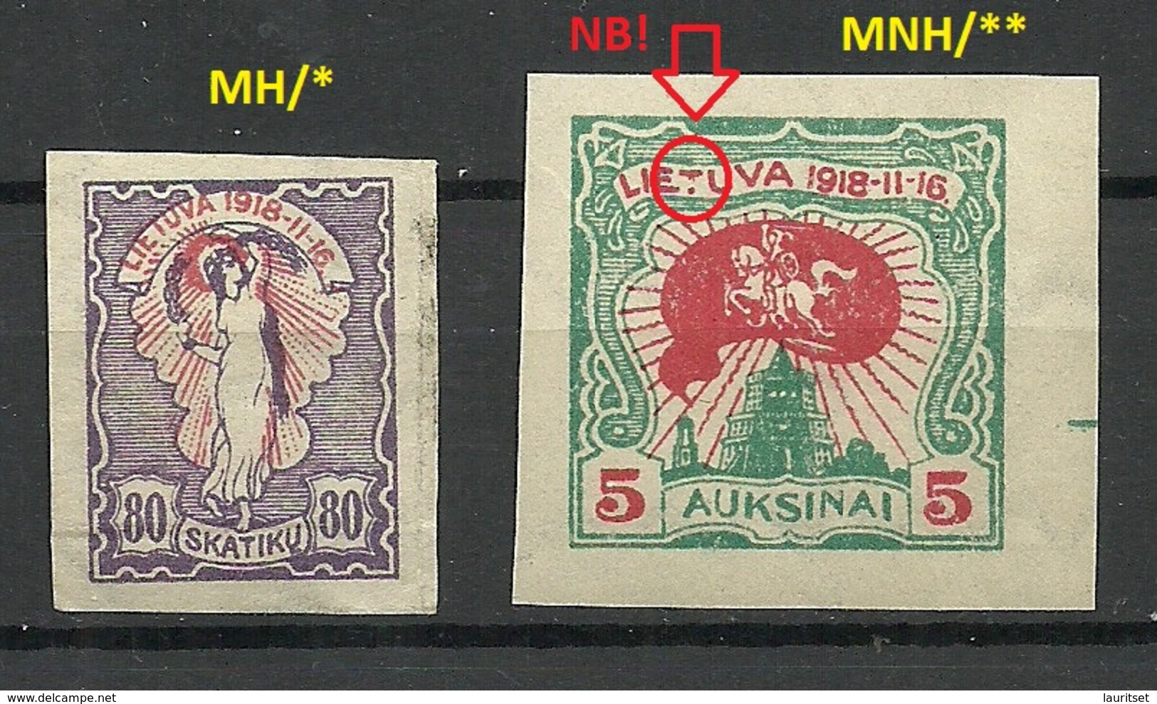 LITAUEN Lithuania 1920 Michel 72 & 75 B MNH/MH Incl Printing ERROR Variety Abart - Lituanie