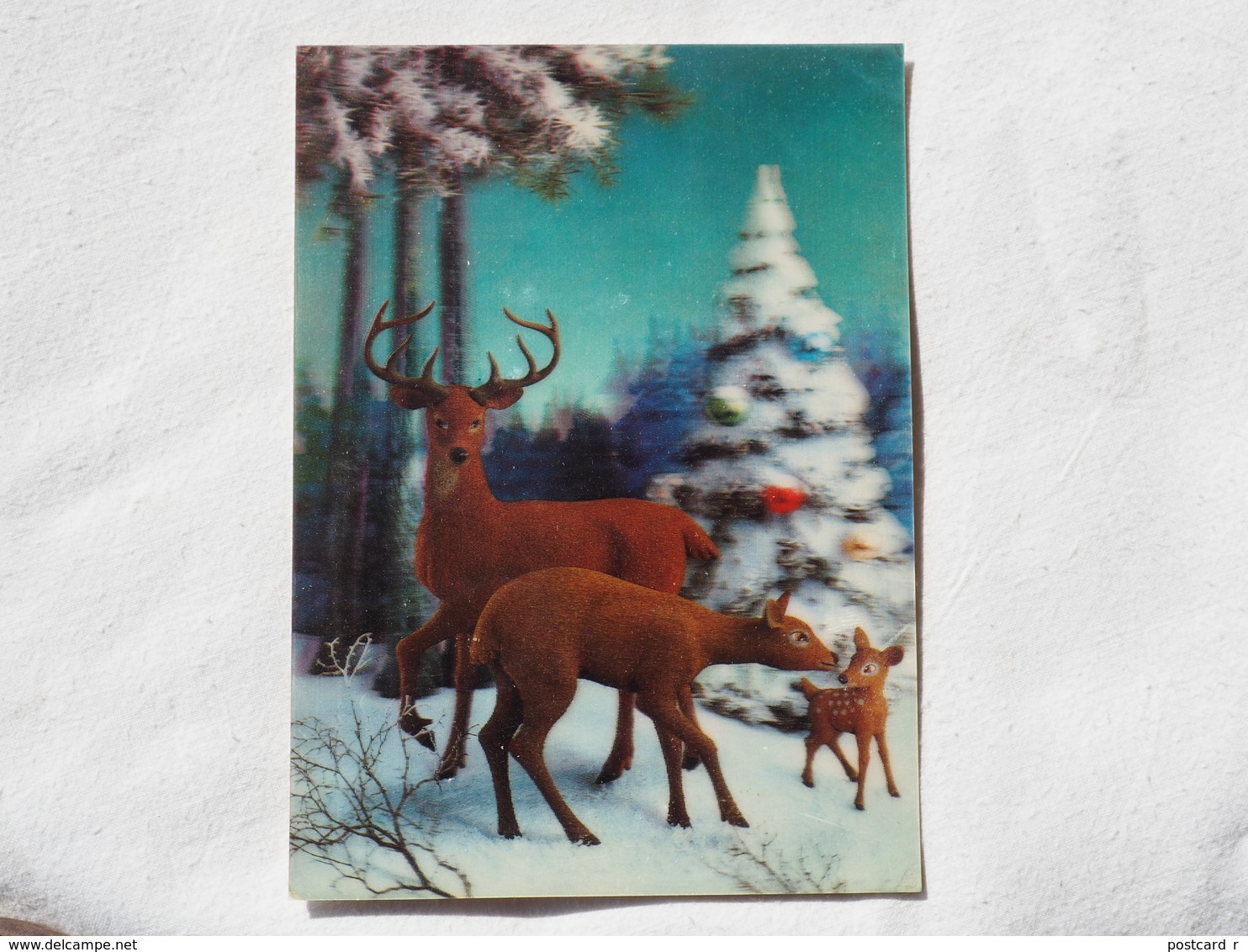 3d 3 D Lenticular Stereo Postcard Deers 1979   A 187 - Stereoscope Cards