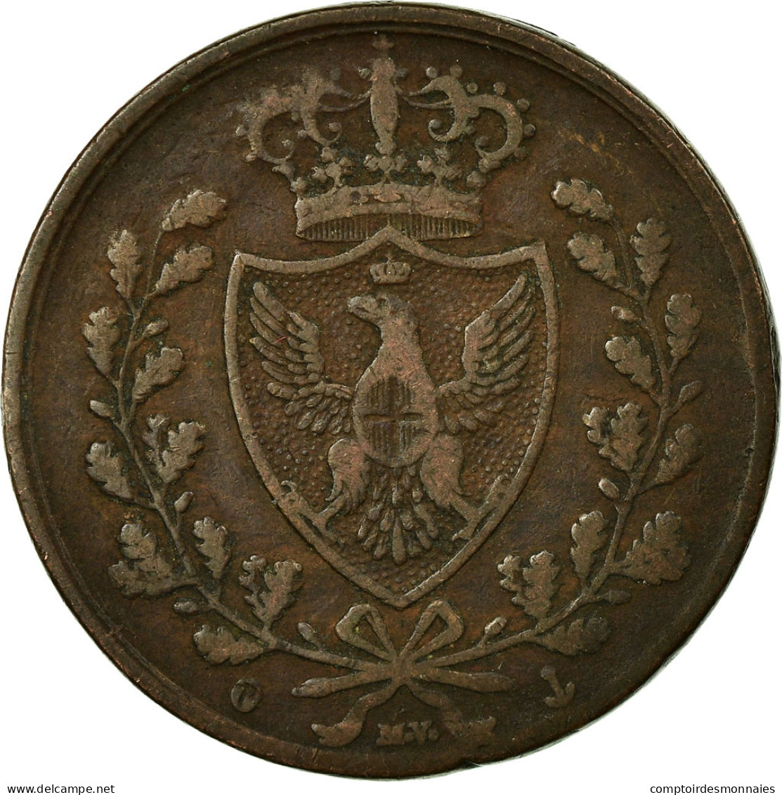 Monnaie, États Italiens, SARDINIA, Carlo Felice, 5 Centesimi, 1826, Genoa, TB+ - Italian Piedmont-Sardinia-Savoie