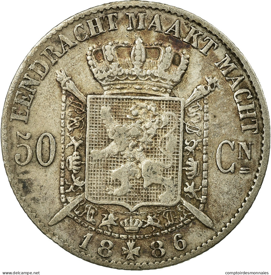 Monnaie, Belgique, Leopold II, 50 Centimes, 1886, TTB, Argent, KM:27 - 50 Centimes