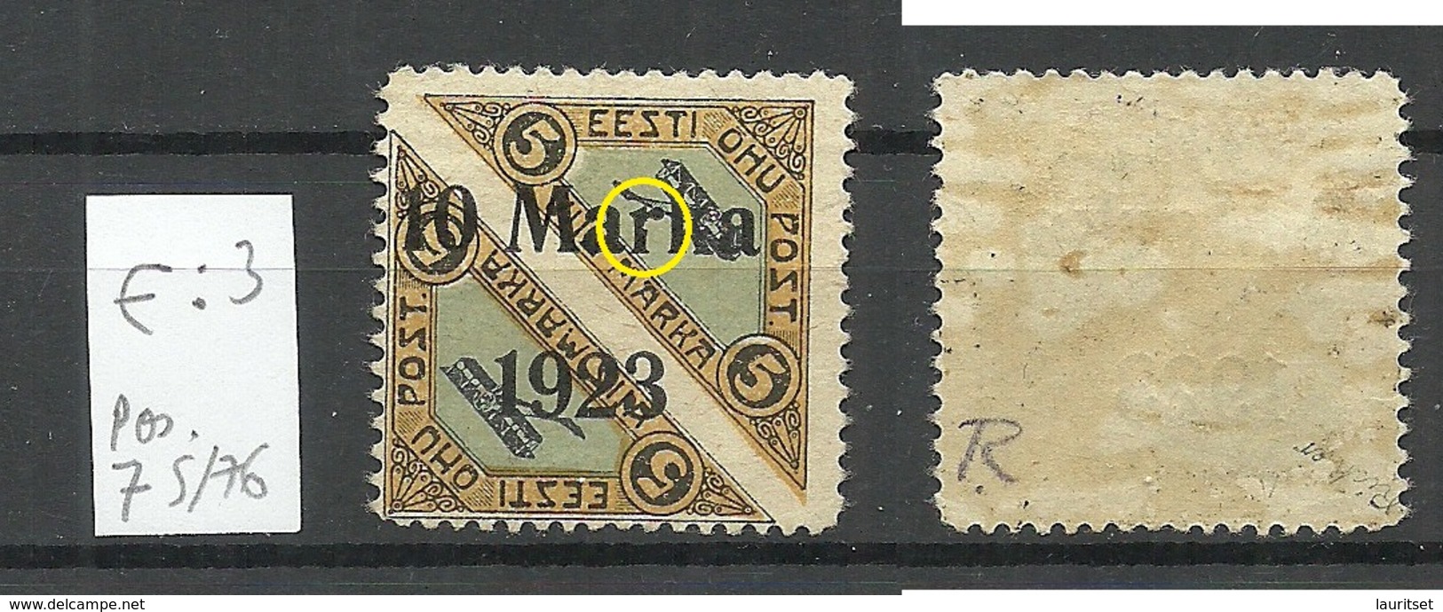 ESTLAND ESTONIA 1923 Michel 43 B E: 3 ERROR Abart Variety * Signed Richter - Estonie