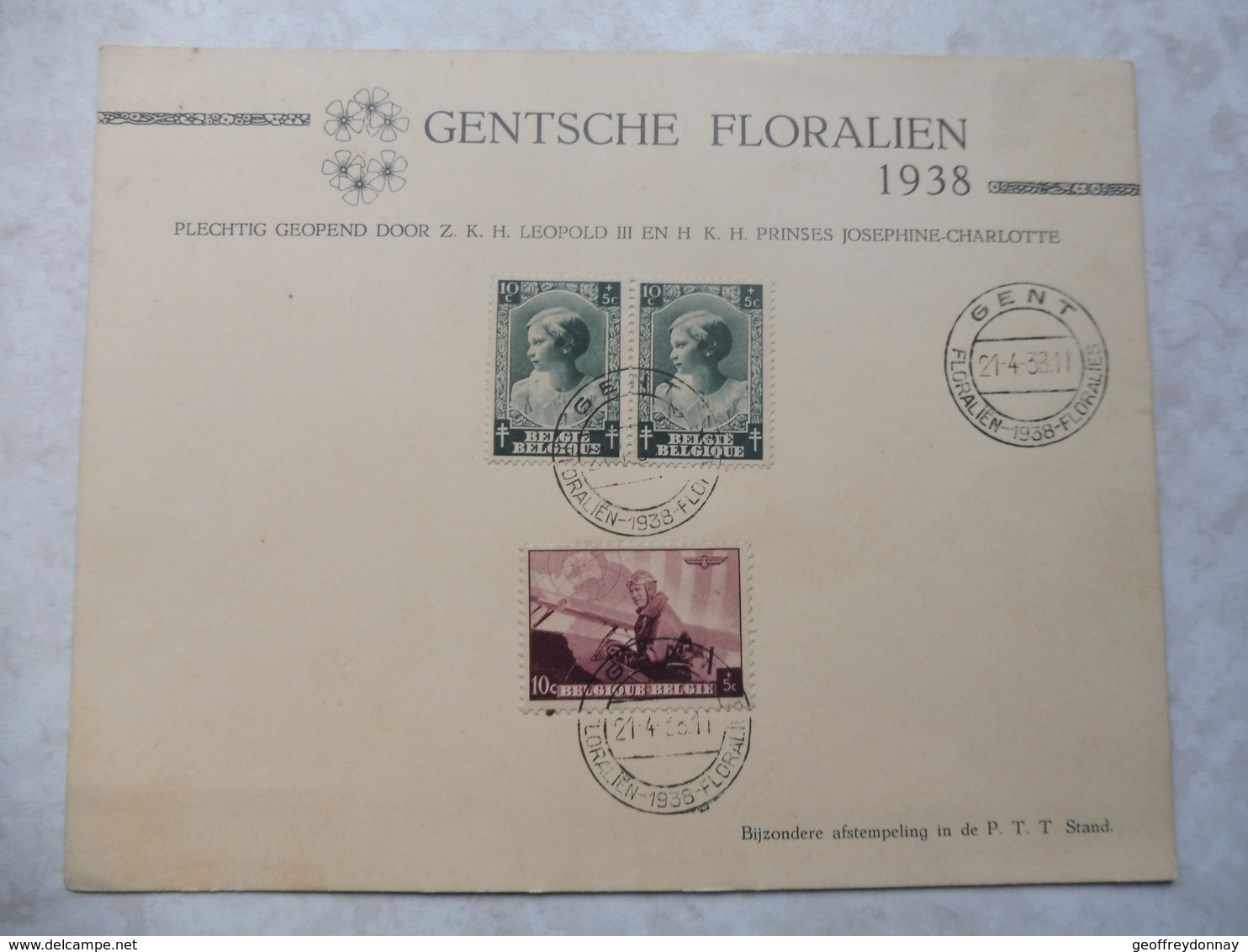 Souvenir  Leopold 3 Princesse Josephine Charlotte 1938 Floralies Gentoise - Cartes Souvenir – Emissions Communes [HK]