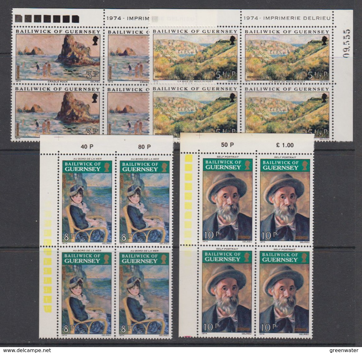 Guernsey 1974 Paintings / Renoir 4v Bl Of 4 ** Mnh (42532C) - Guernesey