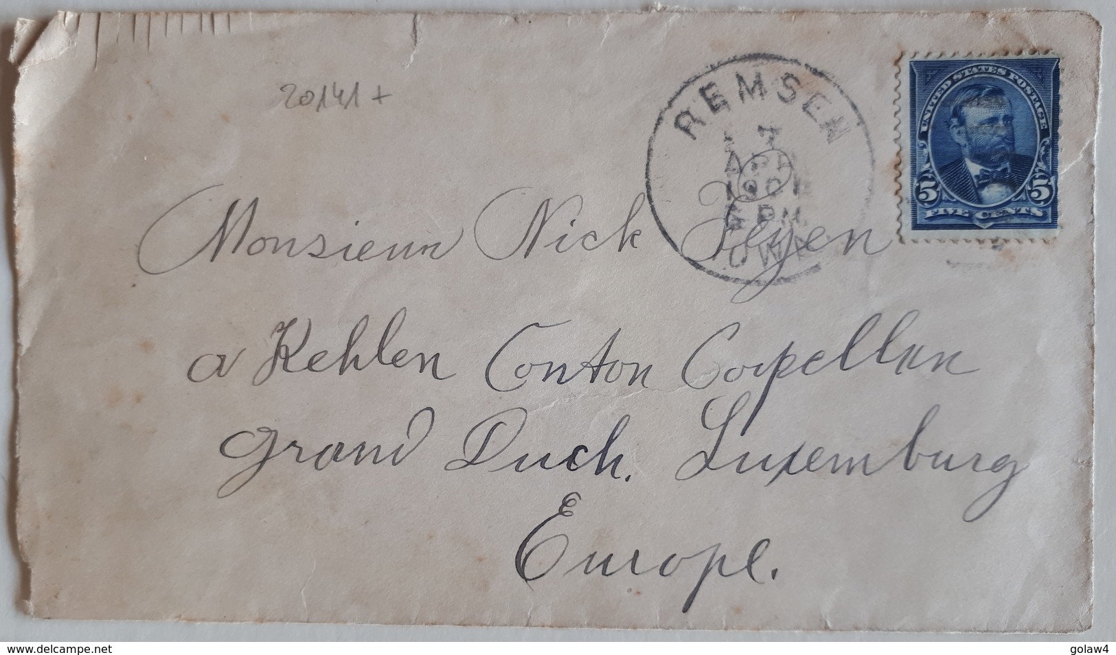 20141# ETATS UNIS LETTRE Obl REMSEN IOWA 1901 USA Pour LUXEMBOURG KEHLEN CANTON CAPELLEN - Other & Unclassified