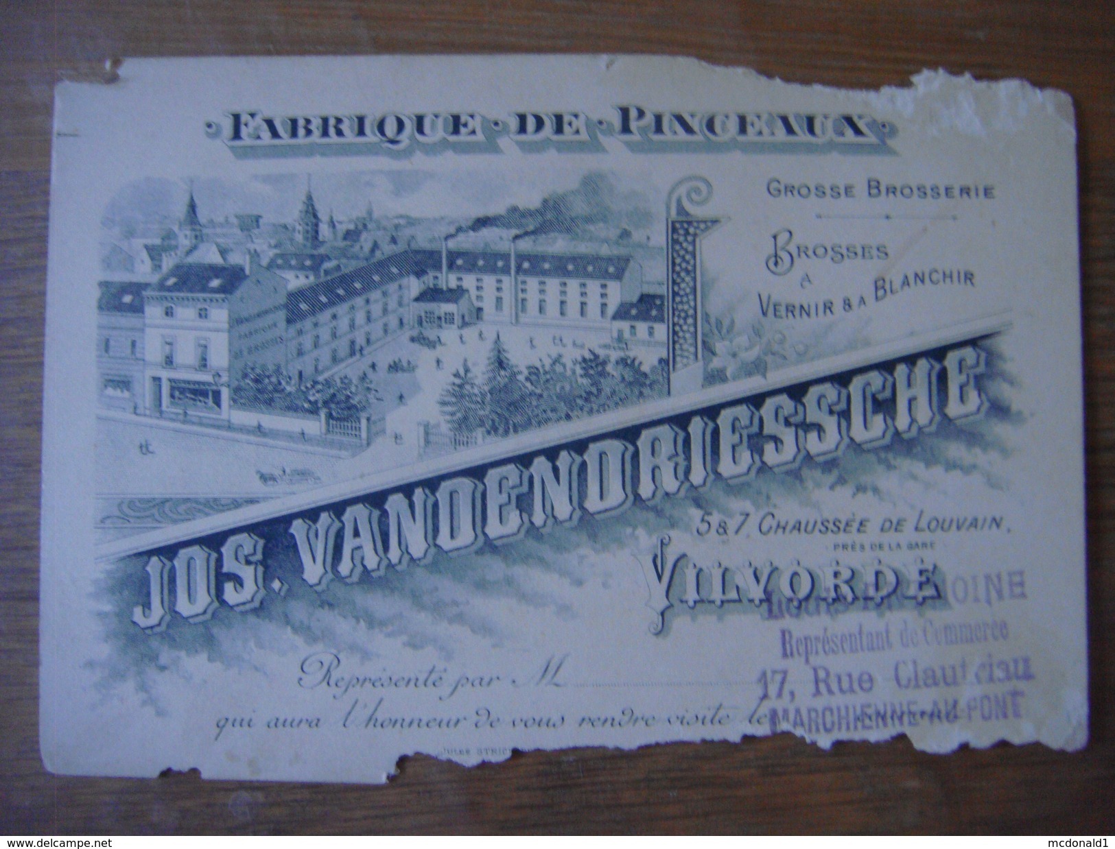 Carte Publicitaire : Fabrique De Panneaux Jos Vandendriessche - Chaussée De Louvain à VILVORDE ( Vilvoorde ) - Vilvoorde