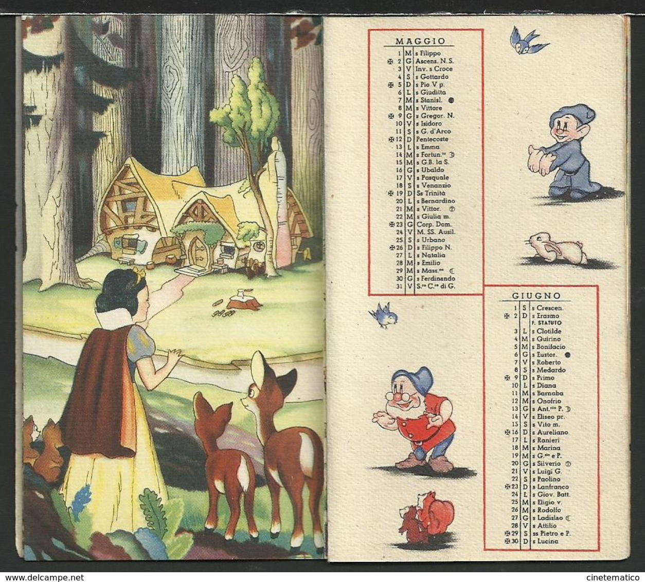 Calendarietto Da Barbiere 1940 "BIANCANEVE" (W. Disney) - Profumo Bertelli - Petit Format : 1921-40
