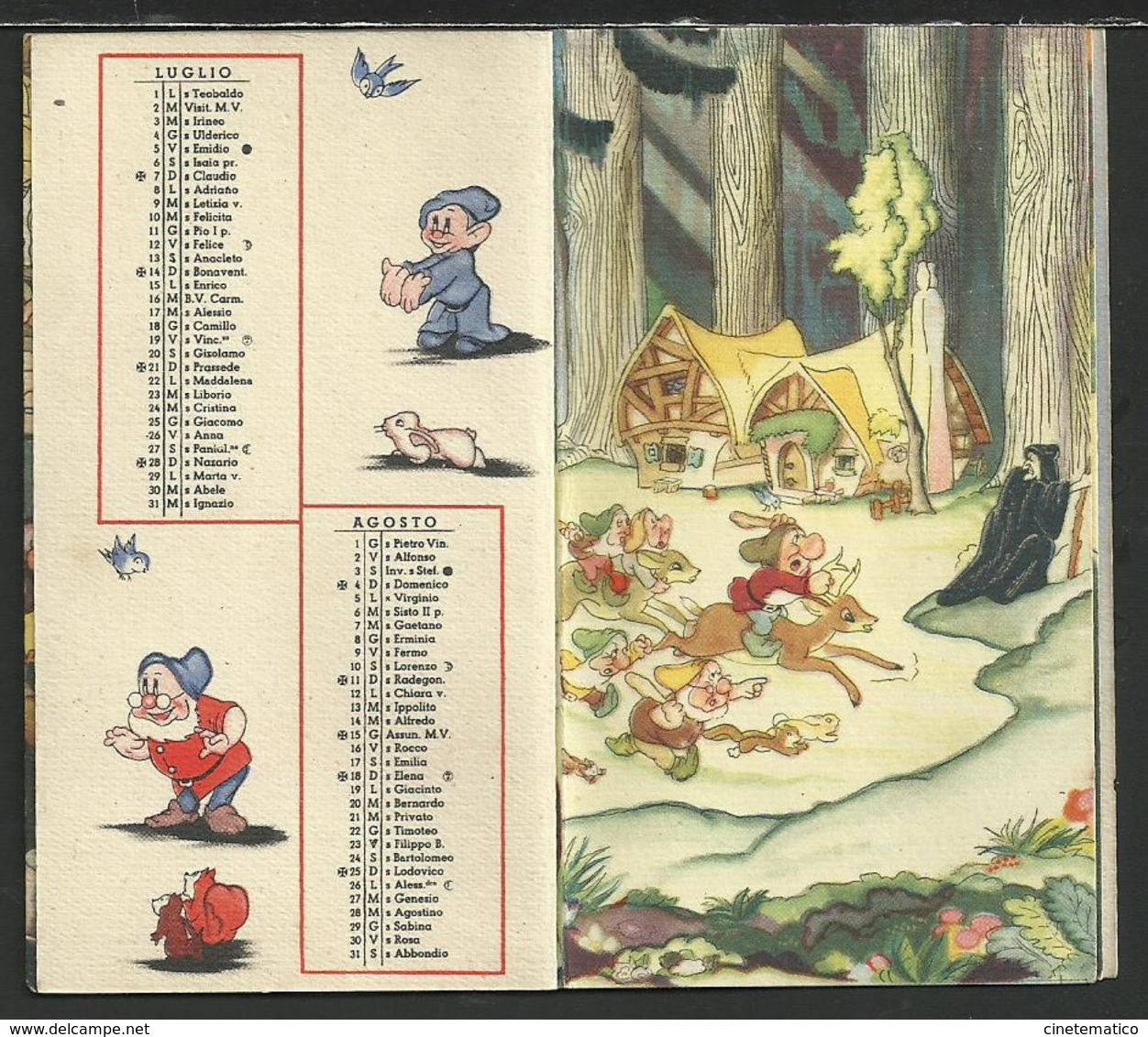 calendarietto da barbiere 1940 "BIANCANEVE" (W. Disney) - profumo Bertelli