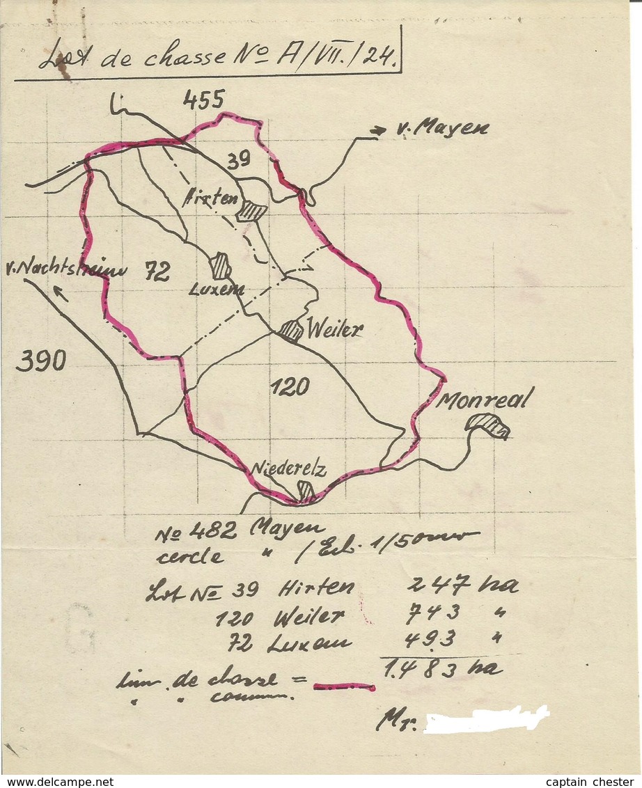 Plan De Chasse Et Documents Divers - Land De Rhénanie Palatinat Cercle De Mayen - Allemagne 1952 - Non Classificati