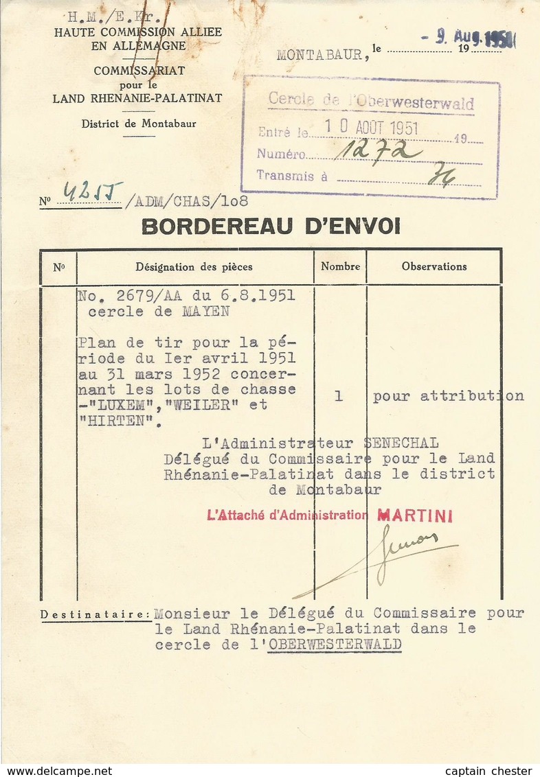 Plan De Chasse Et Documents Divers - Land De Rhénanie Palatinat Cercle De Mayen - Allemagne 1952 - Non Classés