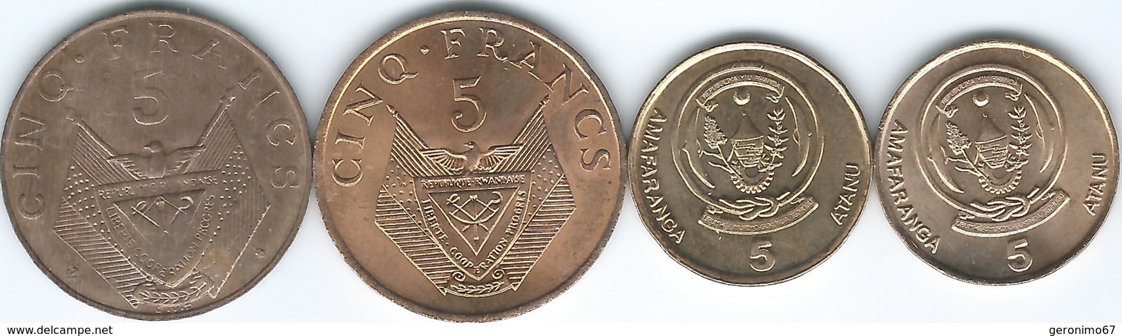 Rwanda - 5 Francs - 1965 (KM6) 1987 (KM13) 2003 (KM23) & 2009 (KM33) - Rwanda