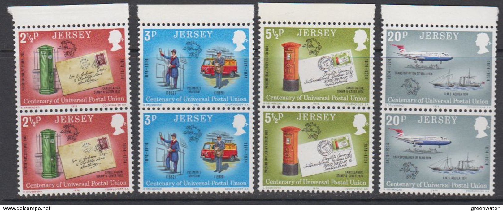 Jersey 1974 Centenary UPU 4v Pair ** Mnh (42533F) - Jersey