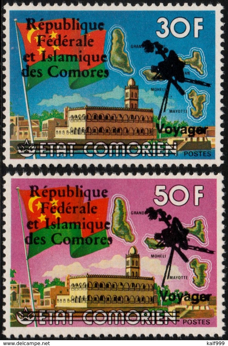 ~~~ Comores Comoro Islands 1978 - Space Voyager I + II Rare Overprint - Mi. 452/453 ** MNH  - CV 280.00 Euro ~~~ - Comores (1975-...)