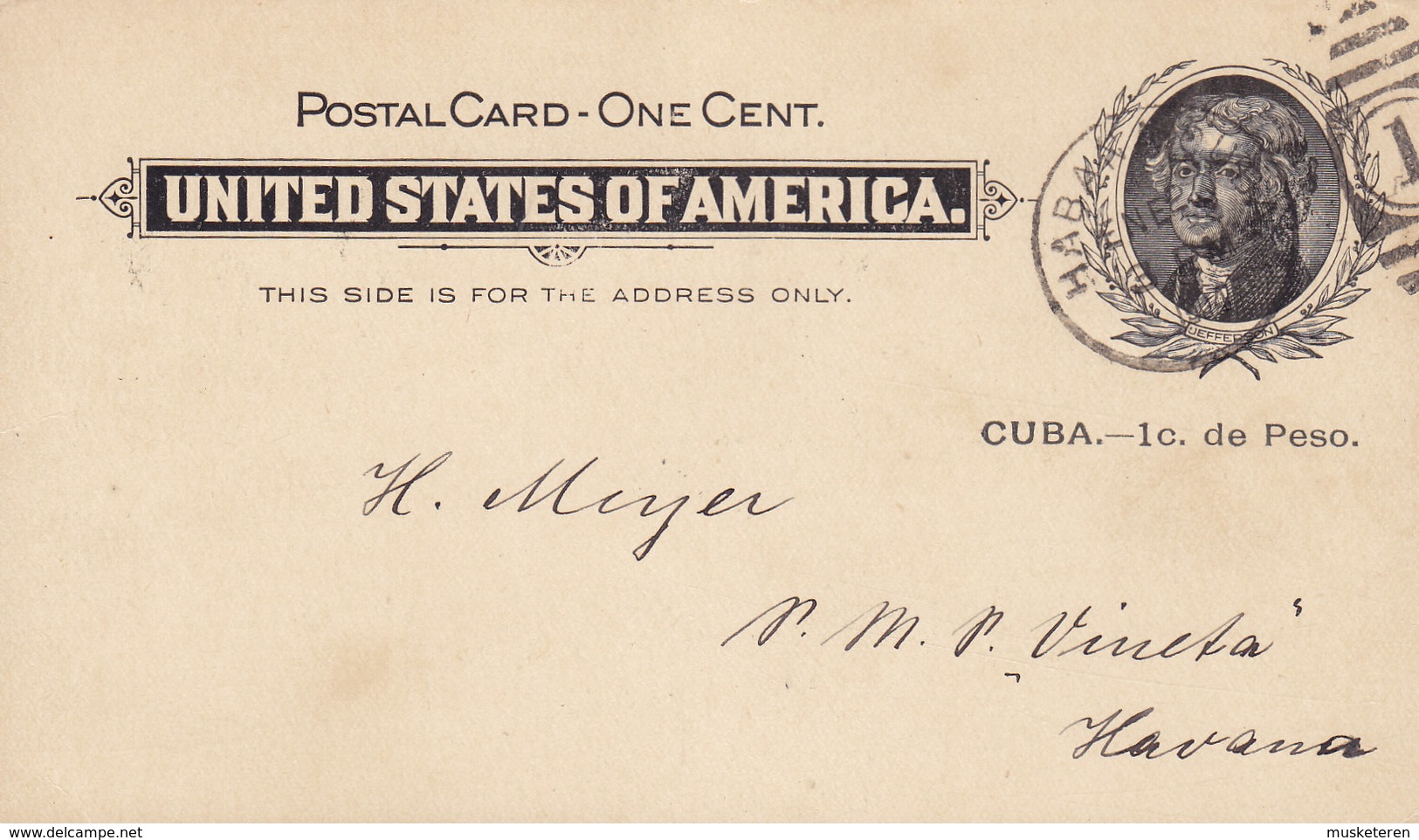United States Possession Postal Stationery Ganzsache Entier 1c. De Peso 'Jefferson' HABANA 1904 (2 Scans) - Cuba