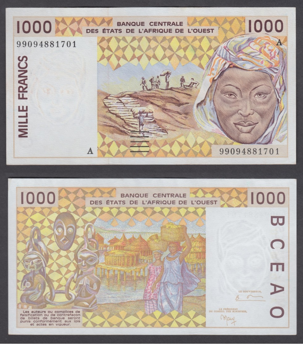 West African States 1000 Francs 1999 (XF-AU) CRISP Banknote P-111A - West African States