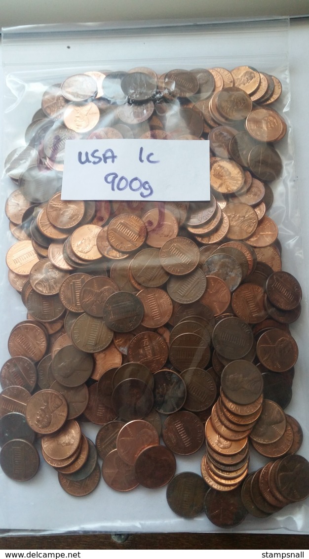 BULK Lot Of 900 Grams Mixed Years USA Small 1 Cent Coins, Circulated And Better Grades - Mixed Lots