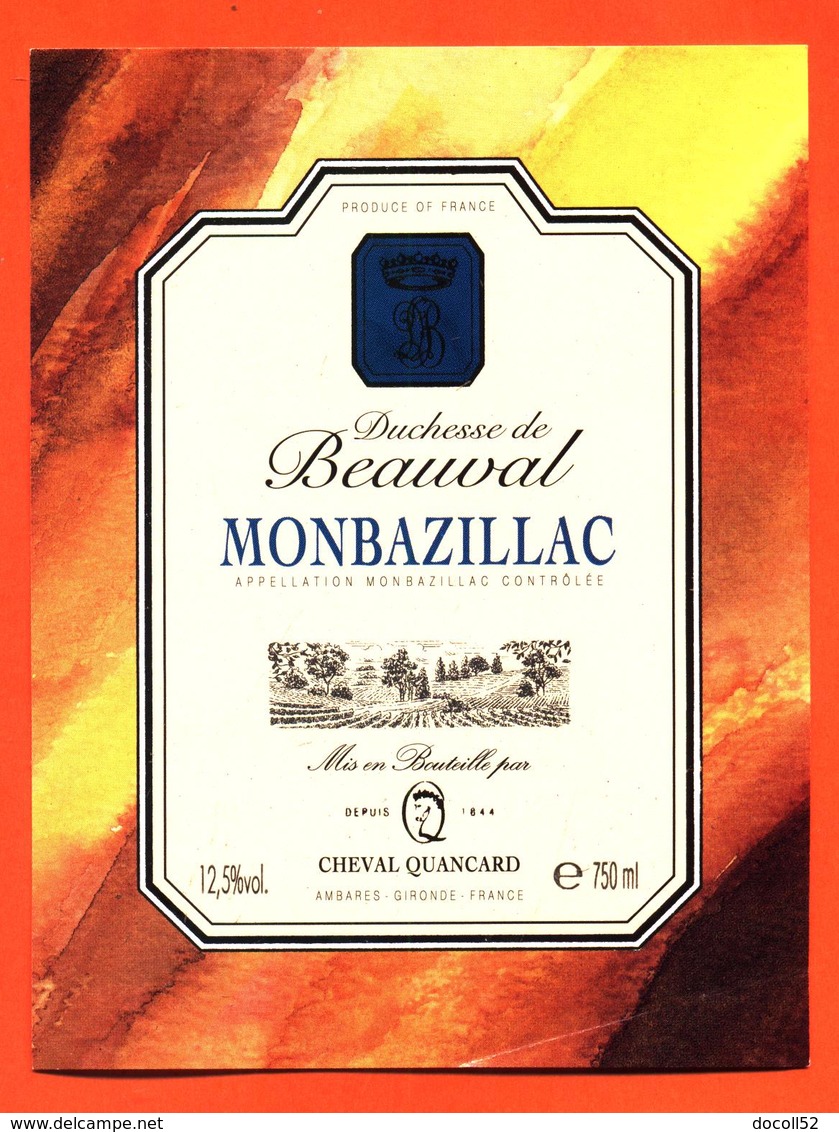 étiquette Vin De Monbazillac Duchesse De Beauval Cheval Quancard à Ambarès - 75 Cl - Monbazillac