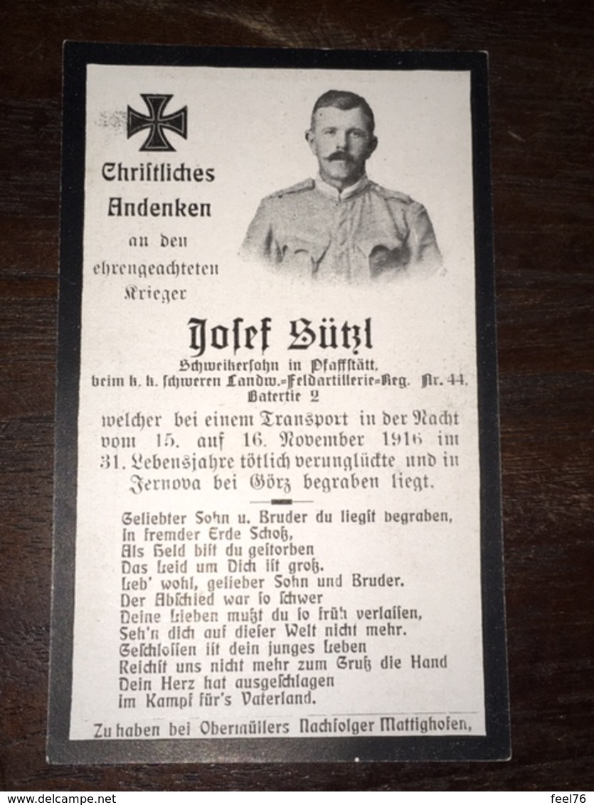 Sterbebild Wk1 Ww1 Bidprentje Avis Décès Deathcard KUK Landwehr Feld AR44 JERNOVA GÖRZ - 1914-18