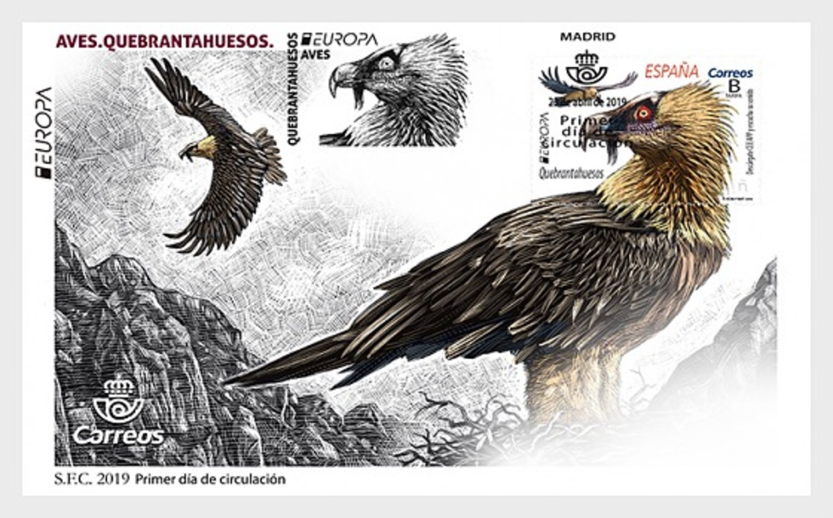 H01 Spain Europa 2019 - Birds - Bearded Vulture FDC - Ungebraucht