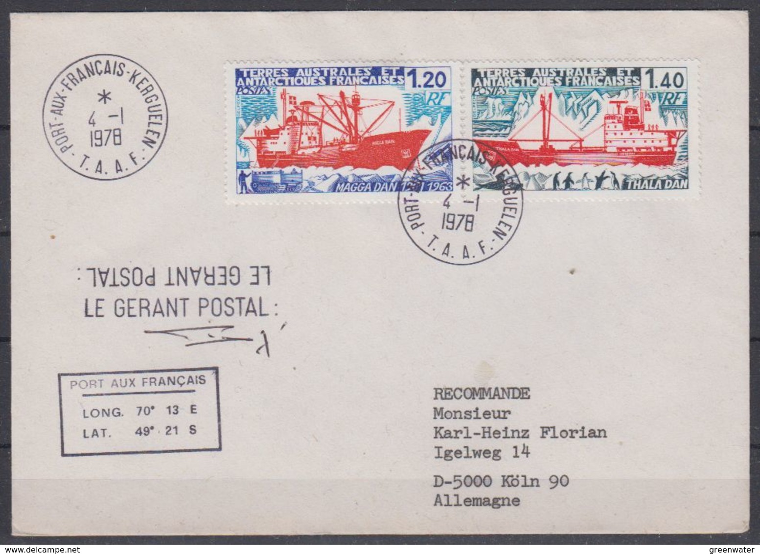 TAAF 1978 Dan Ships 2v On Cover Ca 4.1.1978 Port-aux-Francais Kerguelen (42536) - Brieven En Documenten