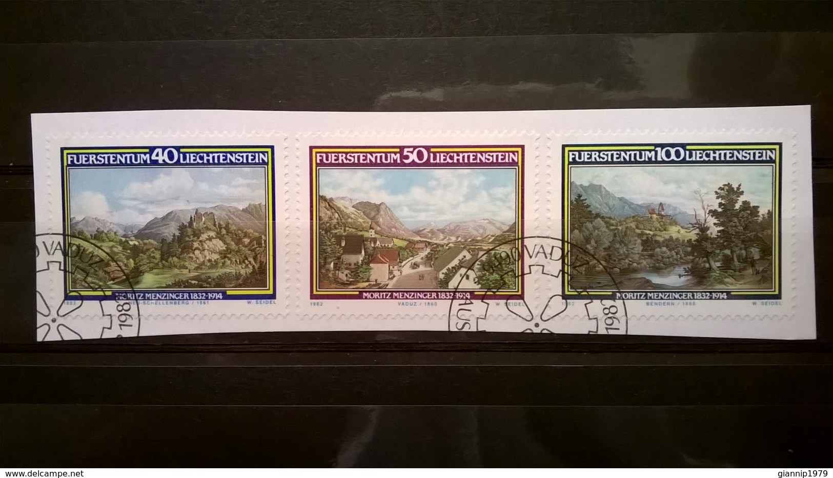 FRANCOBOLLI STAMPS LIECHTENSTEIN 1982 USED SU FRAMMENTO SERIE COMPLETA MORITS MENZINGER FRAGMENT - Usati