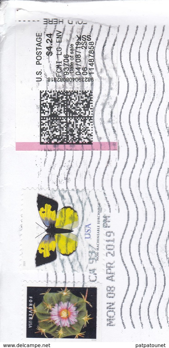 Etats Unis Lettre 2019 3 Timbres Dont Papillon Et Fleurs - Briefe U. Dokumente