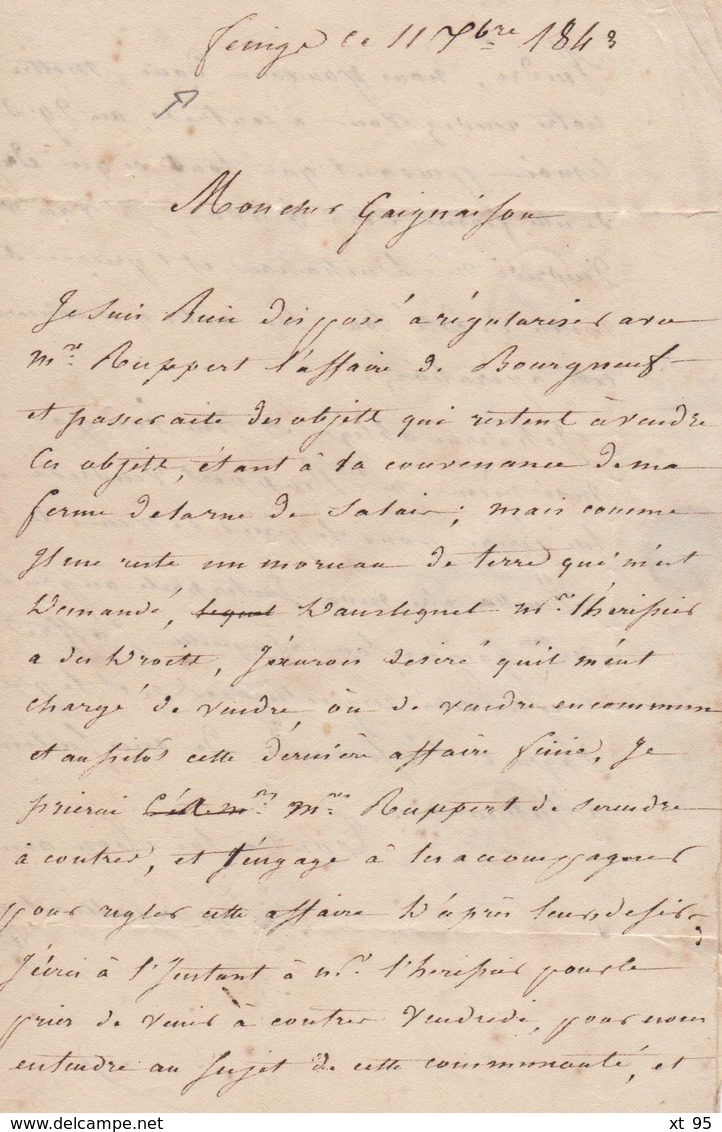 Les Montils - 40 - Loir Et Cher - 12 Decembre 1843 - Or Origine Rurale - Courrier à Localiser - 1801-1848: Précurseurs XIX