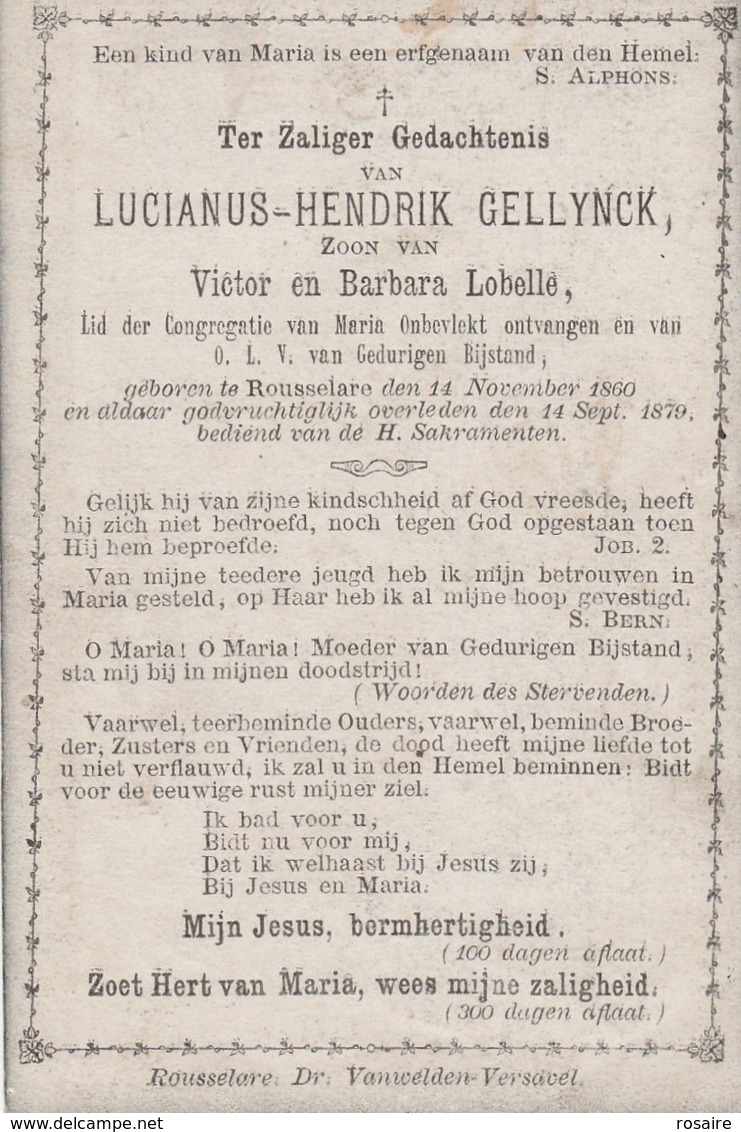 Lucianus Hendrik Gellynck-rousselaere 1860- 1879 - Devotieprenten