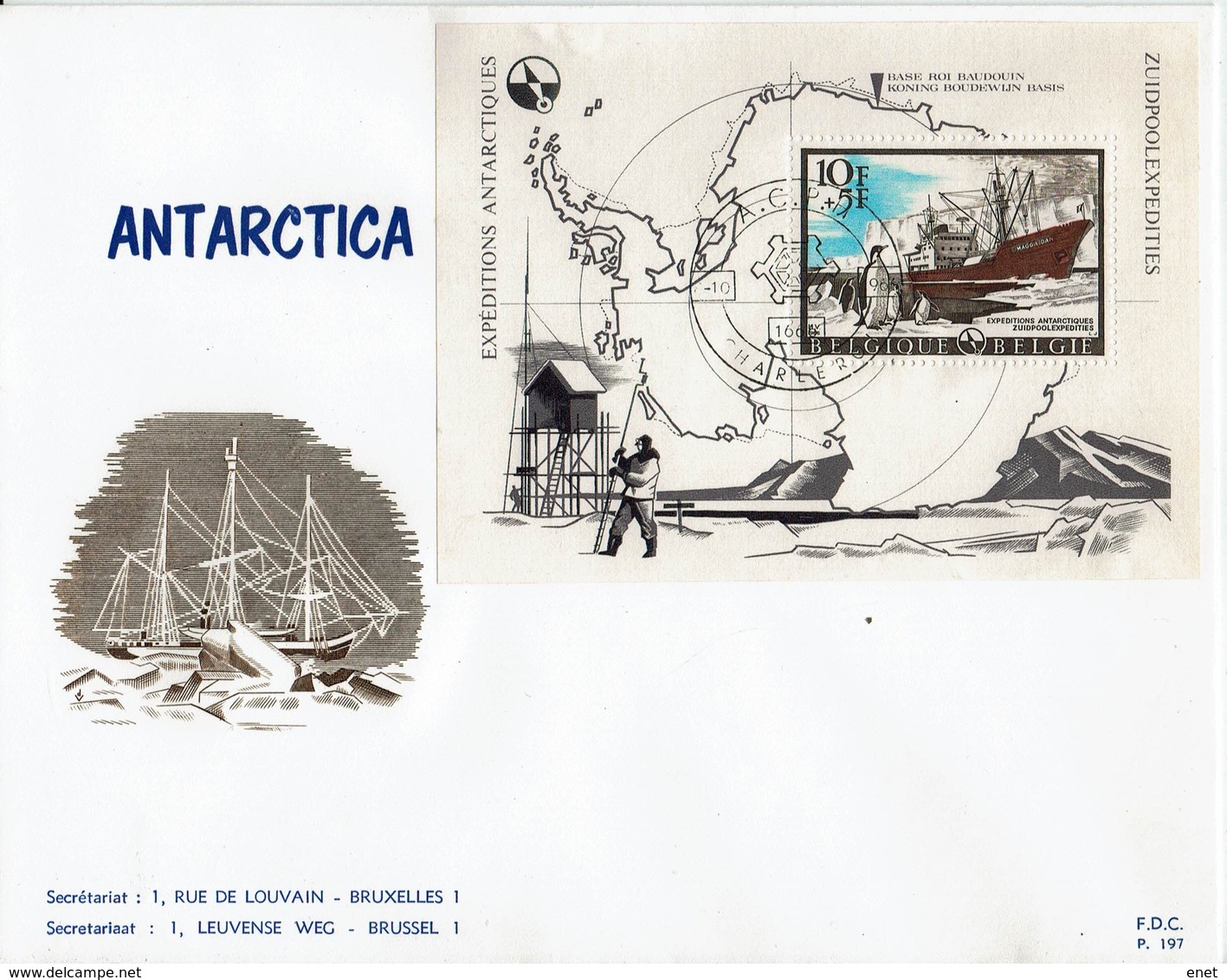 Belgien Belgie Belgium 1966 - Antartica -  MiNr Block 36 FDC - Stempel: Harlebeke - Antarktis-Expeditionen