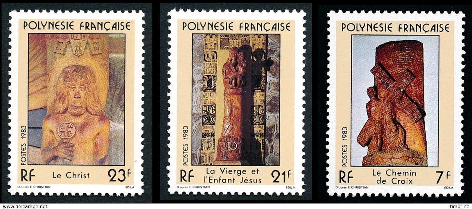 POLYNESIE 1983 - Yv. 195 196 197 **    - Sculptures Religieuses (3 Val.)  ..Réf.POL23902 - Ungebraucht