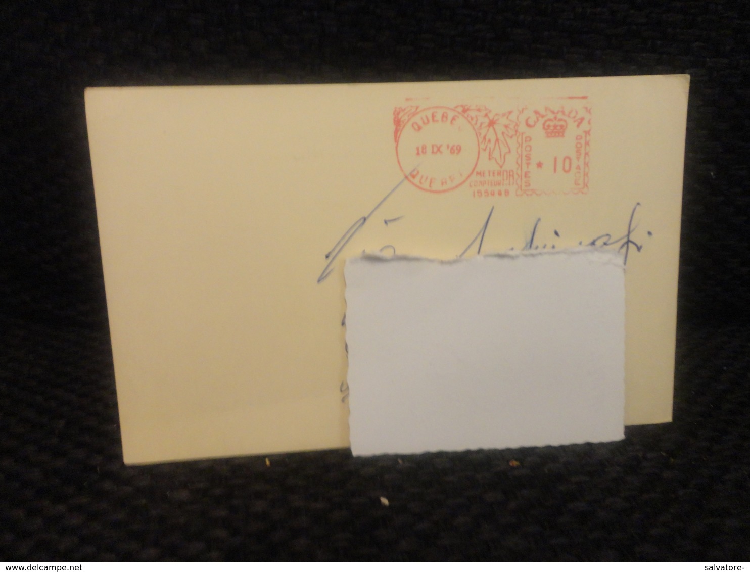 CARTOLINA CON AFFRANCATURA MECCANICA ROSSA DA KINGSTON ONTAIOO CANADA  A PALERMO - CENTESIMI 10 -1969 - Postal History