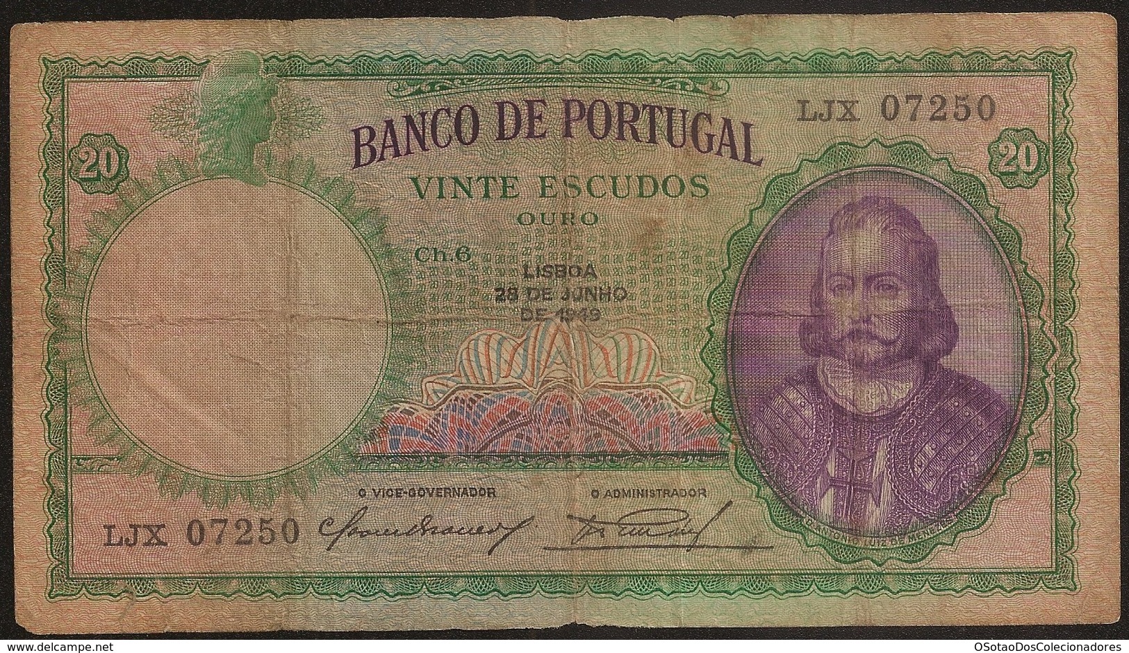 Nota Portugal - Banknote Portugal - 20 Escudos 1949 - 28 Junho 1949 - D. Antonio Luiz De Meneses - BC - Portugal