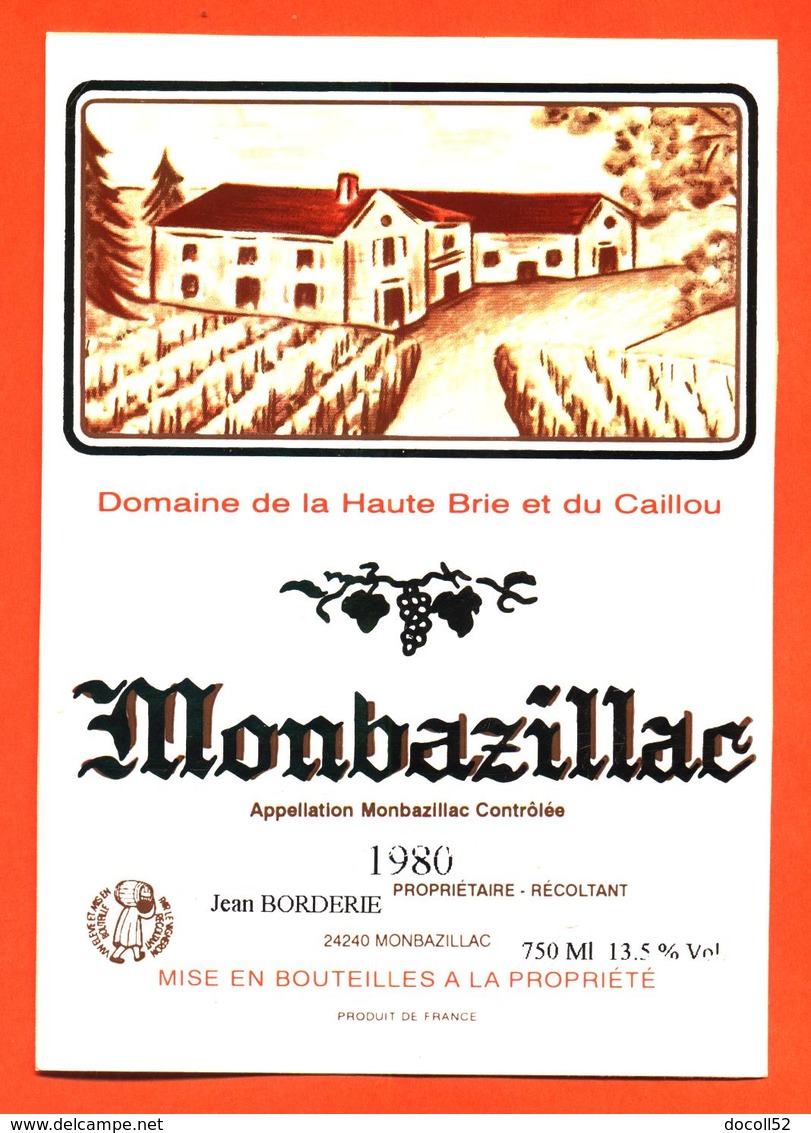 étiquette Autocollante Vin De Monbazillac Domaine De La Haute Brie 1980 Jean Borderie à Monbazillac - 75 Cl - Monbazillac