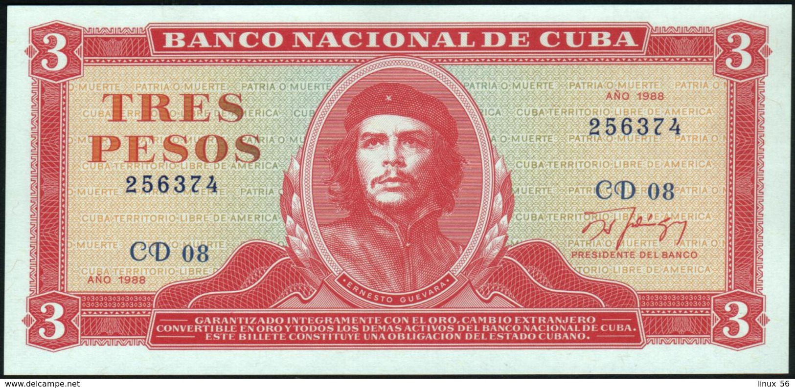 CUBA - 3 Pesos 1988 {"Che" Guevara} UNC P.107 B - Cuba