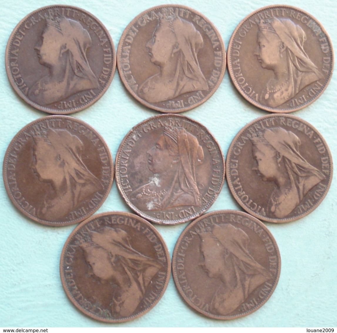 Grande Bretagne - Royaume Uni - One Penny Regina VICTORIA  1896 - 1897 - 1898 - 1899 - 1900 - 1901 Lot 8 Pièces Monnaies - D. 1 Penny