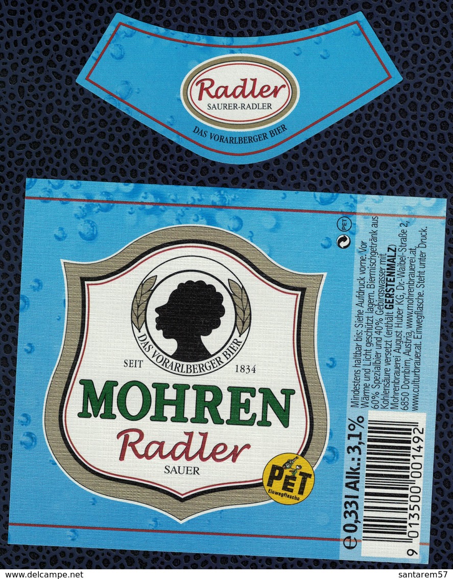 Autriche Lot 2 Etiquettes Bière Beer Labels Mohrenbräu Mohren Saurer Radler Sauer Bouteille PET - Bière